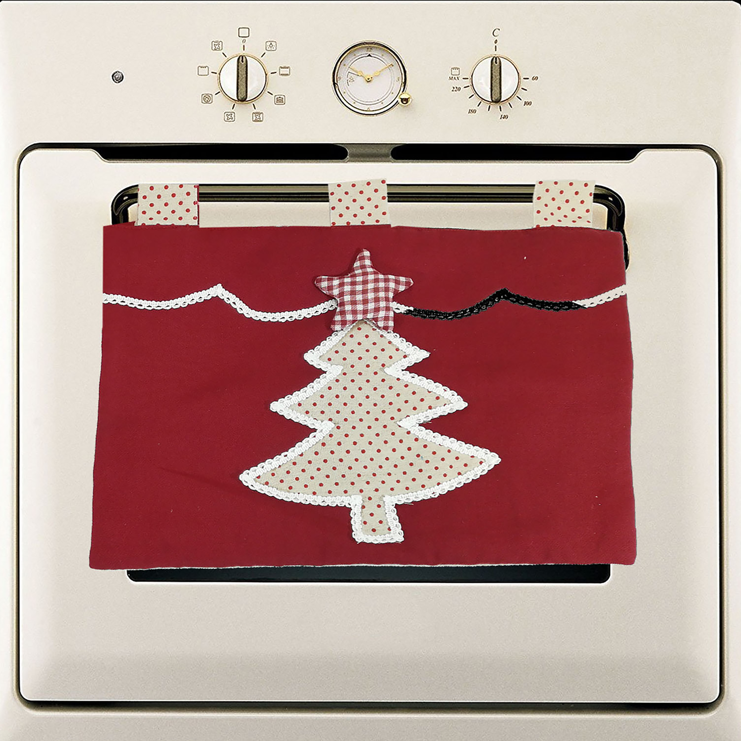 VESTIAMO CASA GRAN NATALE - Copriforno natalizio rosso con 3 asole 48x34 cm - Decorazione natalizia